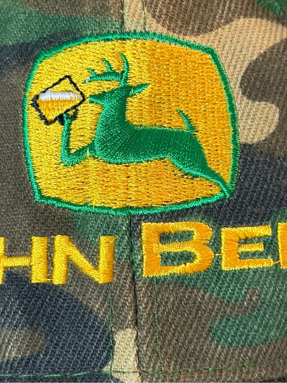 Camouflage "John Beer" Embroidered Logo Hat in Green, Brown, Yellow NWOT - Picture 3 of 12